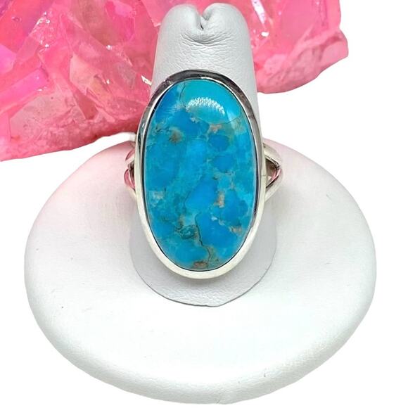 Kingman Turquoise Ring Size 11 Solid 925 Sterling Silver Arizona Mine Oval